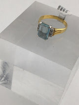 14KY Emerald-Cut Aquamarine + Diamond Ring 200-94