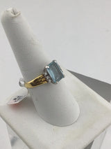 14KY Emerald-Cut Aquamarine + Diamond Ring 200-94