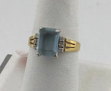 14KY Emerald-Cut Aquamarine + Diamond Ring 200-94