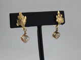 12KGF Screw Back White Stone Dangles E271