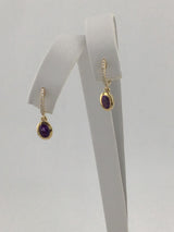 14KY Amethyst+Diamond Huggie Earrings E299