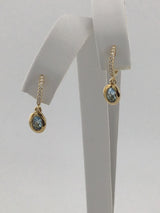 14KY Aquamarine+Diamond Huggies E304
