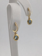 14KY Aquamarine+Diamond Huggies E304
