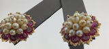 22KY Pearl+Ruby Cluster Post Earrings E307
