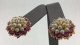22KY Pearl+Ruby Cluster Post Earrings E307