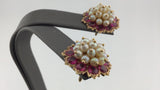 22KY Pearl+Ruby Cluster Post Earrings E307