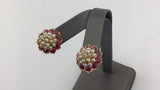 22KY Pearl+Ruby Cluster Post Earrings E307
