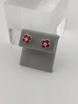 14KY Ruby + Diamond Cluster Stud Earrings E353