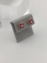 14KY Ruby + Diamond Cluster Stud Earrings E353