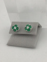 14KW Emerald + Diamond Cluster Studs E354