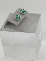 14KW Emerald + Diamond Cluster Studs E354