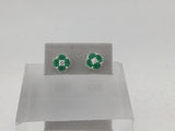14KW Emerald + Diamond Cluster Studs E354