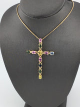 14KY Multi Colored Sapphire Cross Necklace N120