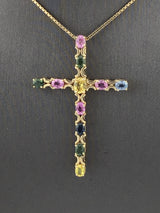 14KY Multi Colored Sapphire Cross Necklace N120