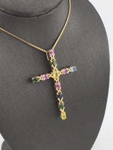 14KY Multi Colored Sapphire Cross Necklace N120