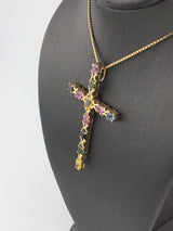 14KY Multi Colored Sapphire Cross Necklace N120