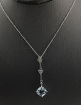 14KW Aqua+CZ Dangle Necklace N171