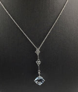 14KW Aqua+CZ Dangle Necklace N171