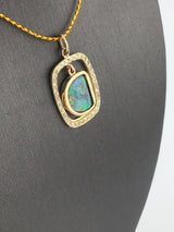 14KY Black Opal With Diamonds Pendant P129