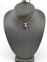 14KY Cabuchon Amethyst With 3 Diamonds Pendant P150