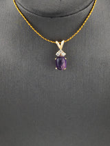 14KY Cabuchon Amethyst With 3 Diamonds Pendant P150