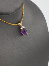 14KY Cabuchon Amethyst With 3 Diamonds Pendant P150