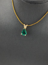 14KY Pear Shaped Emerald+1 Diamond P160