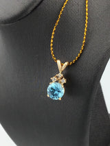 14KY Blue Zircon+Diamond Pendant P164