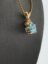 14KY Blue Zircon+Diamond Pendant P164