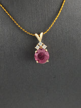 14KY Pink Tourmaline + Diamond Pendant P165
