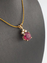 14KY Pink Tourmaline + Diamond Pendant P165