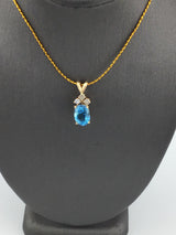 14KY Blue Topaz+ Diamond Pendant P180