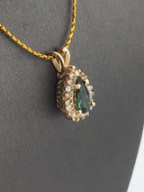 14KY Green Tourmaline With Diamond Halo Pendant P191