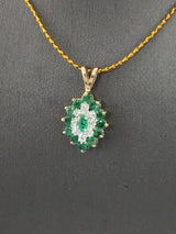 14KY Diamond + Emerald Cluster Pendant P238