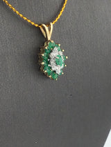 14KY Diamond + Emerald Cluster Pendant P238
