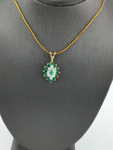 14KY Diamond + Emerald Cluster Pendant P238
