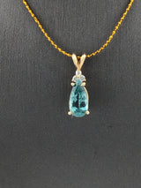 14KY Blue Tourmaline+Diamond Pendant P296