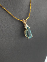 14KY Blue Tourmaline+Diamond Pendant P296