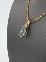 14KY Blue Tourmaline+Diamond Pendant P296