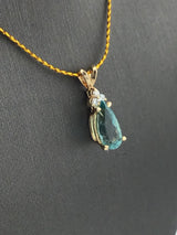 14KY Blue Tourmaline+Diamond Pendant P296