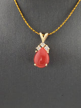 14KY Mediterranean Coral+Diamond Pendant P303