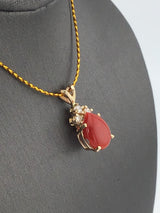 14KY Mediterranean Coral+Diamond Pendant P303