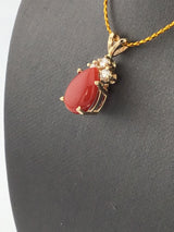 14KY Mediterranean Coral+Diamond Pendant P303
