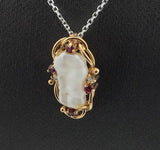 14KY Pearl+Multi stone Pendant P341