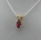 14KY Dainty Garnet + Diamond Pendant P355