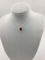 14KY Dainty Garnet + Diamond Pendant P356