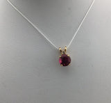 14KY Dainty Garnet + Diamond Pendant P356