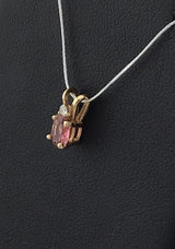 14KY Dainty Pink Tourmaline + Diamond Pendant P360