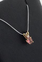 14KY Dainty Pink Tourmaline + Diamond Pendant P360