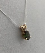 14KY Dainty Green Tourmaline + Diamond Pendant P361